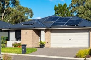 A house with solar panels on the roof.
