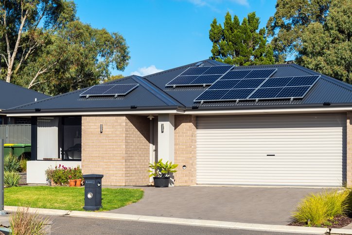 A house with solar panels on the roof.