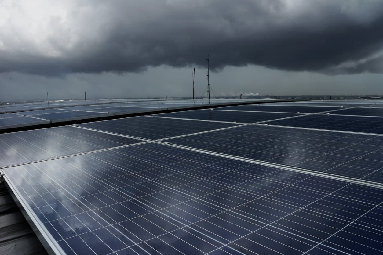 solar panels on a cloudy day