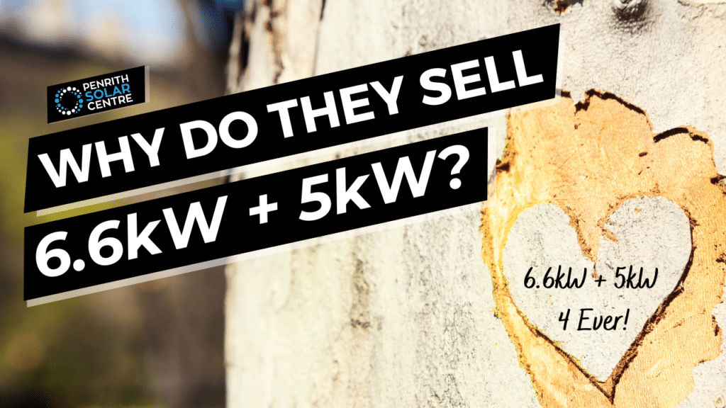Advertisement for solar power systems with a tree trunk in the background, featuring a carved heart and the text "6.6kw + 5kw 4 ever!.