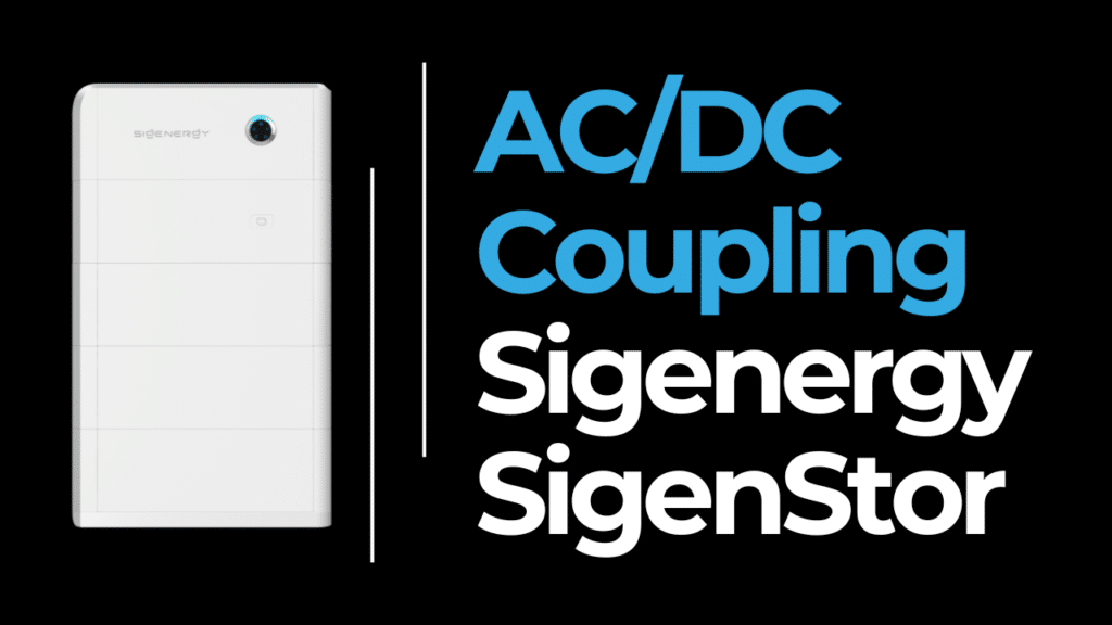White electronic device labeled "Sigenergy" next to text: "AC/DC Coupling, Sigenergy SigenStor" on a black background.