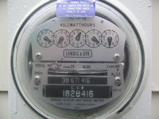 Analogue electricity meter.